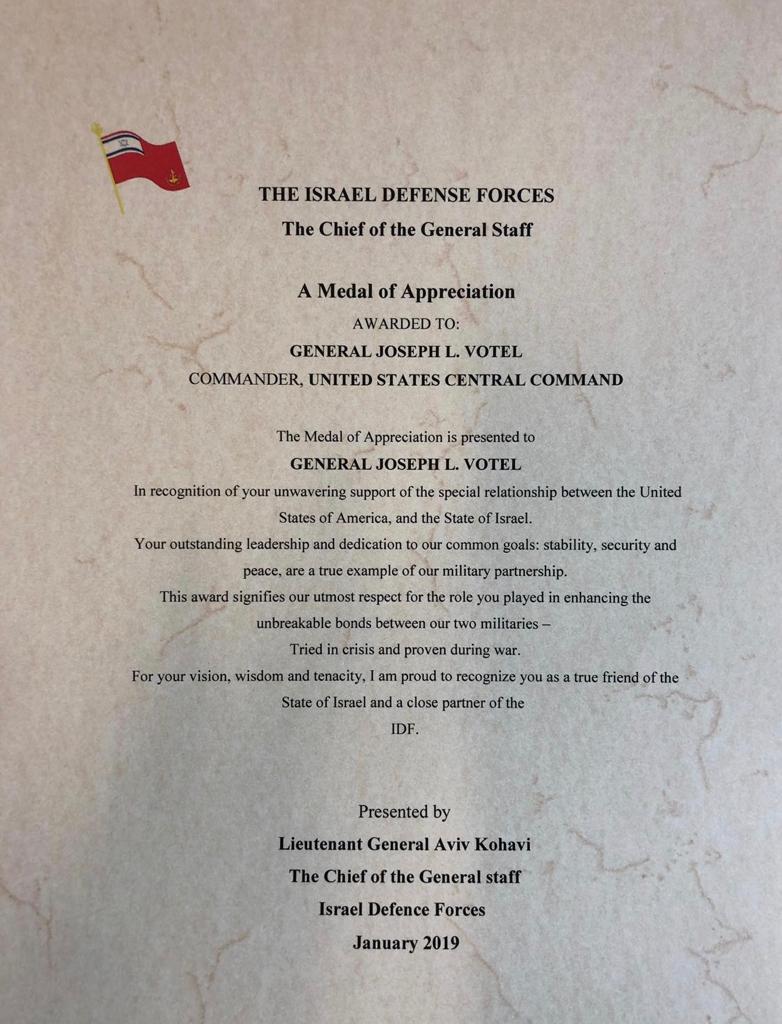 document of Chief Of Staff Medal of Appreciation