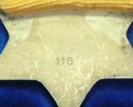 Number on back of medal of Valor