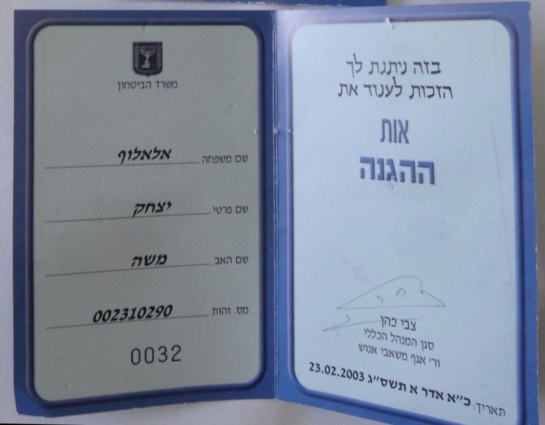 Hagana ribbon award certificate 2003